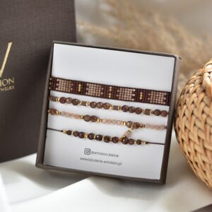 Brązowy zestaw bransoletek z awenturynem